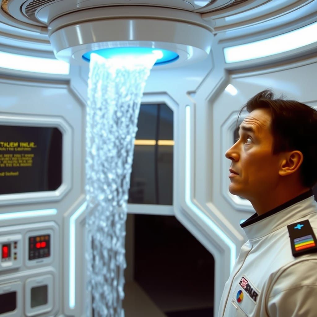 Surreal Sci-Fi Waterfall Display Scene