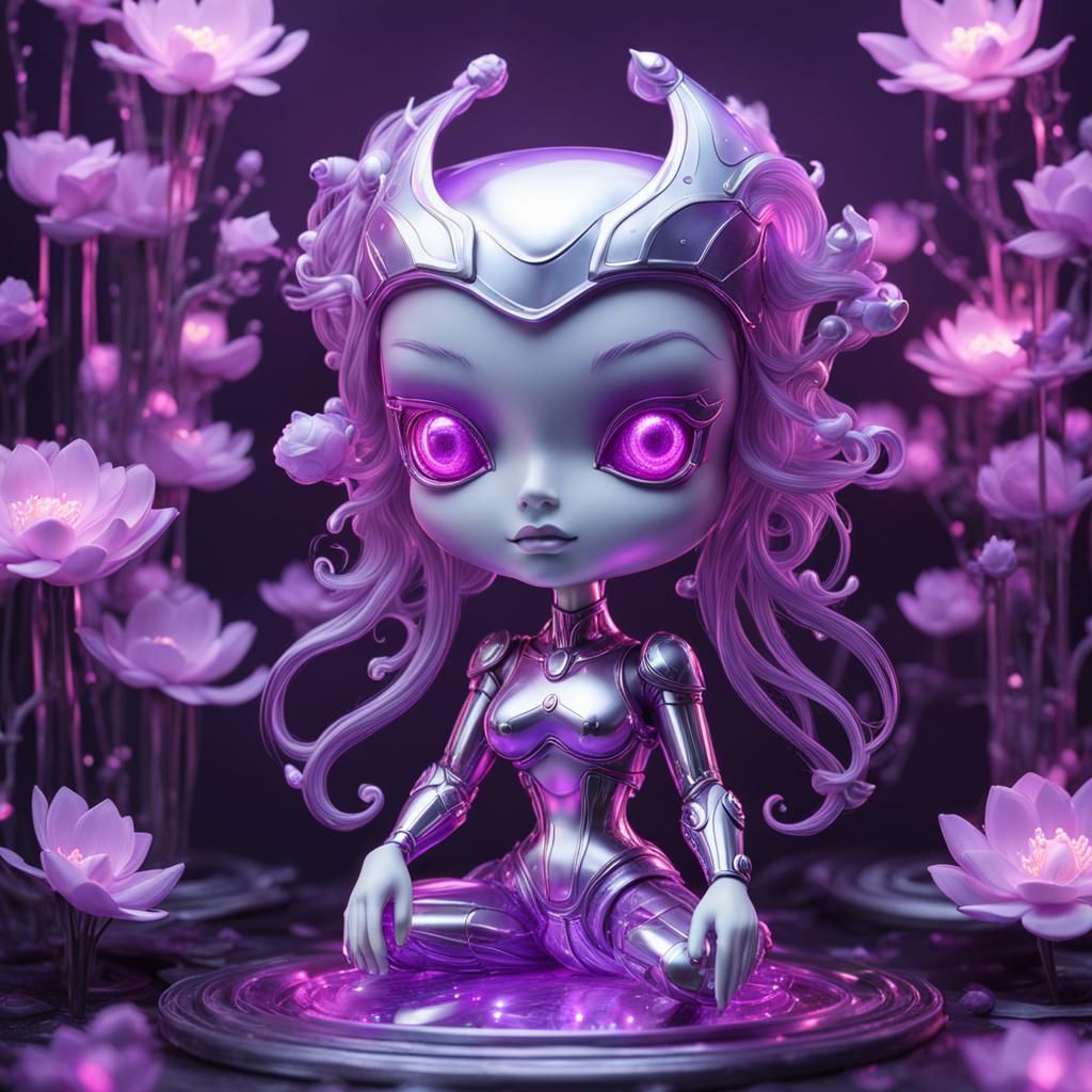 Cyborg Slime Girl Bobblehead in Cybernetic Lotus