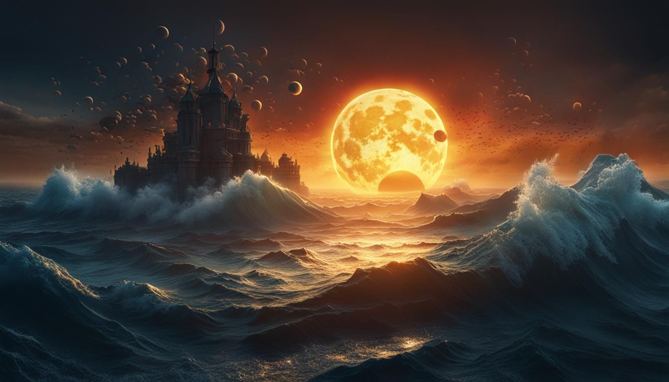 Ocean Sun Eclipse: Detailed Fantasy Concept Art