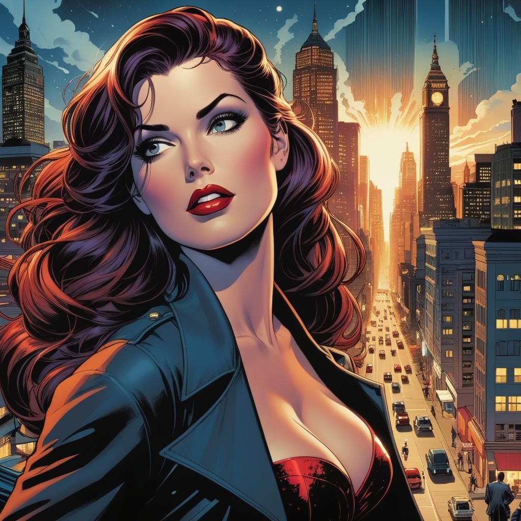 pretty woman, citty,  comic book style, Mark Brooks and Dan ...
