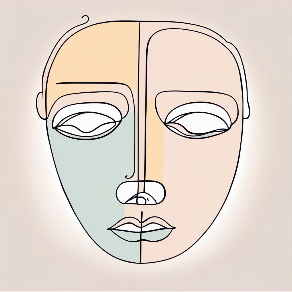 Minimalist Abstract Face Line Drawing in Soft Colors