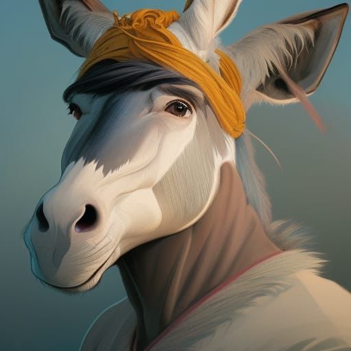 Detailed Donkey Portrait in Art Nouveau Style