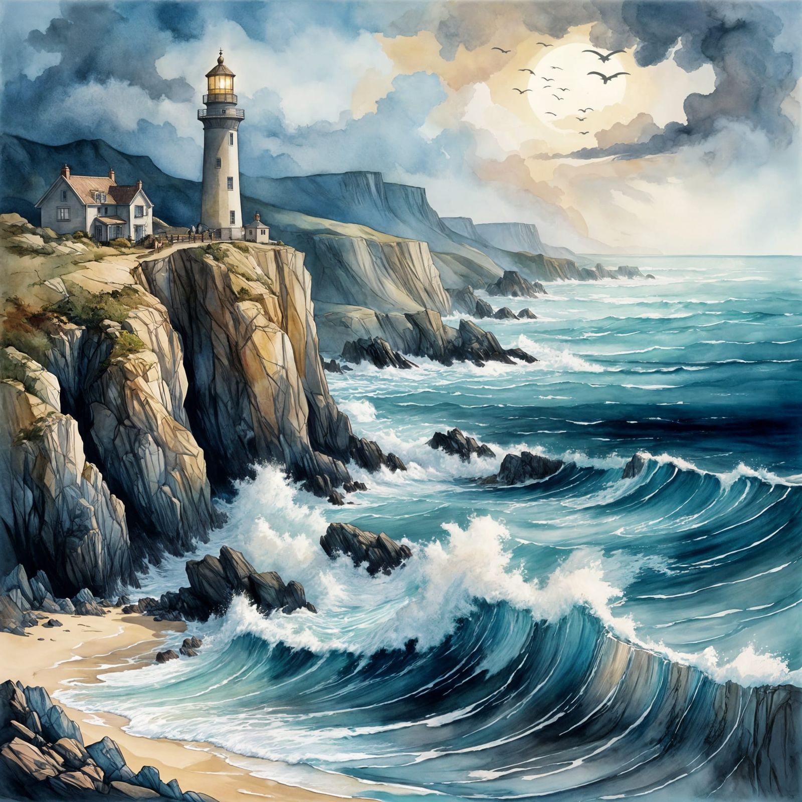 Dramatic Coastal Lighthouse in Soft, Ethereal Light