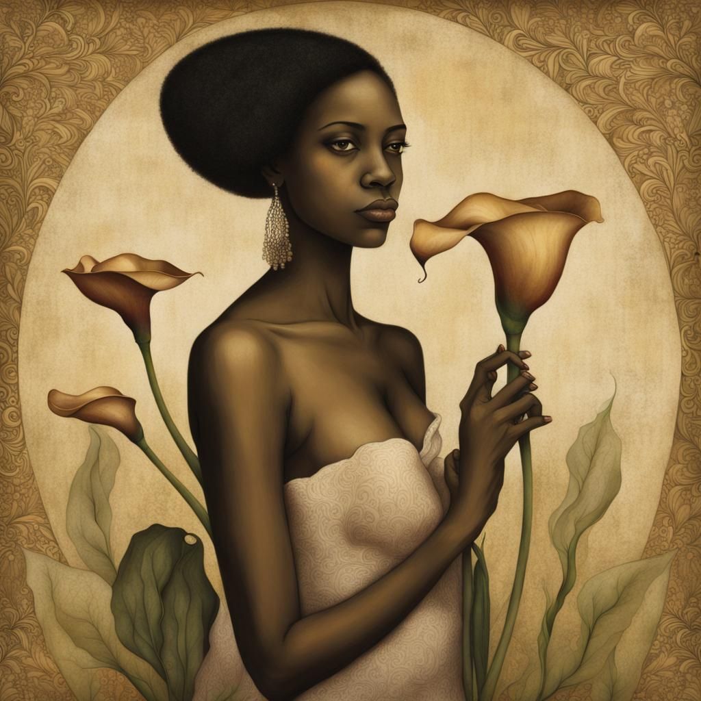 African-American Woman with Calla Lily in Vintage Style