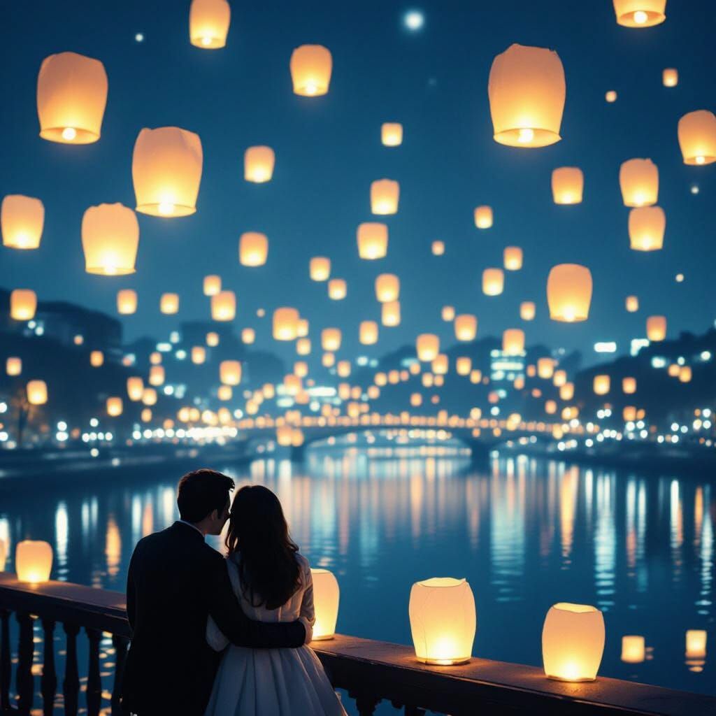 Romantic Couple Under Lanterns in Vintage Style