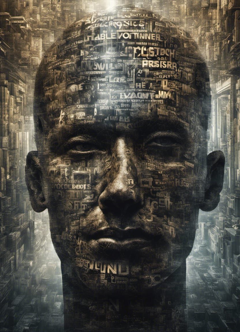 Surreal Portrait with Swirling Glowing Letters