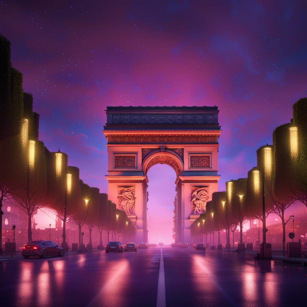 Arc de Triomphe at Night in Pixar Style