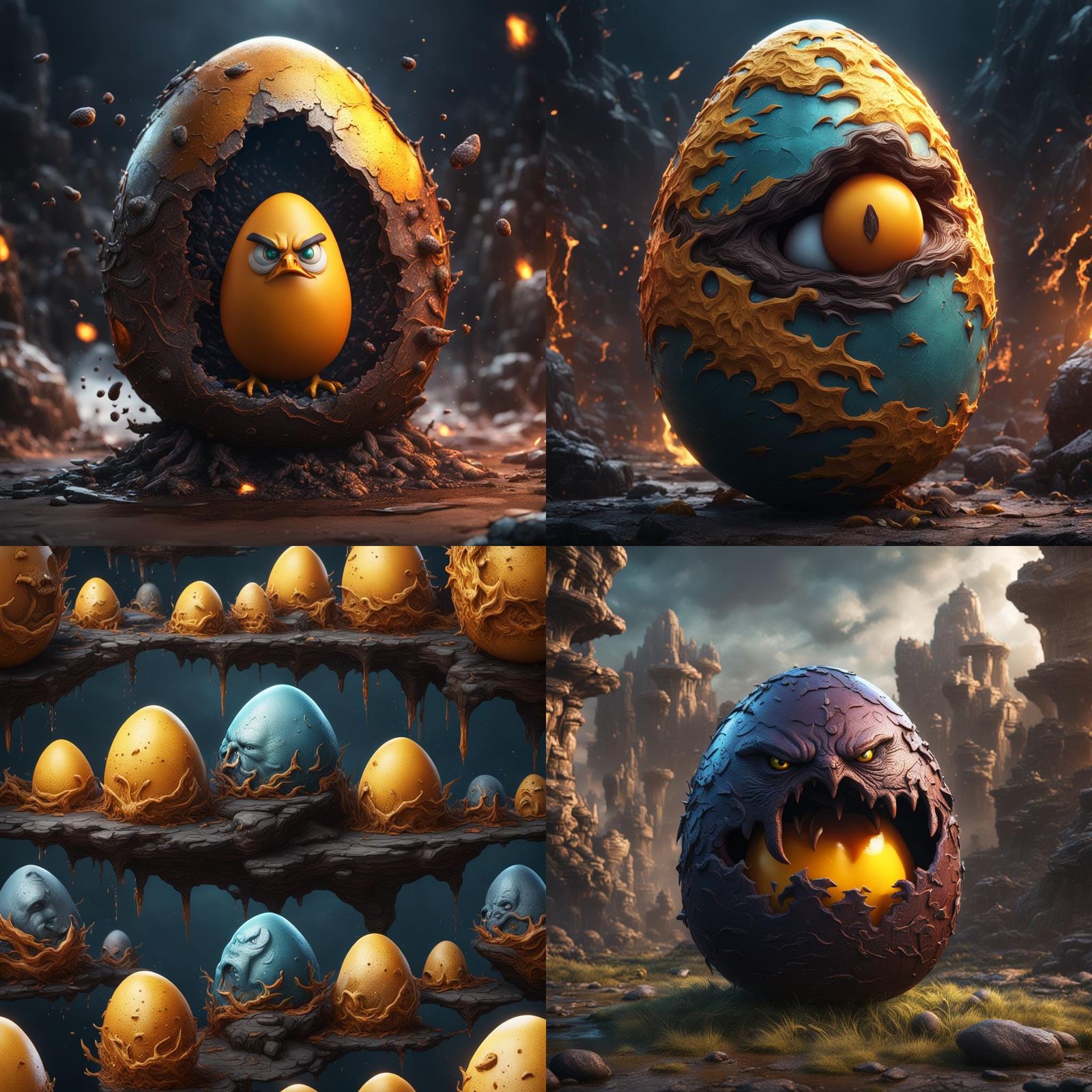 Angry Egg in Detailed Matte Painting Style