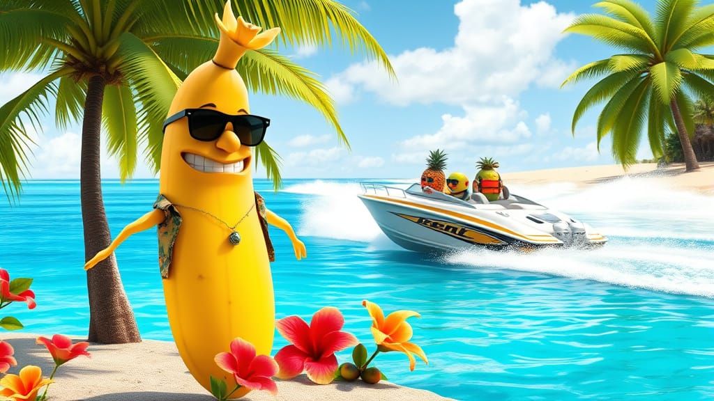 Surreal Tropical Paradise with Talking Banana