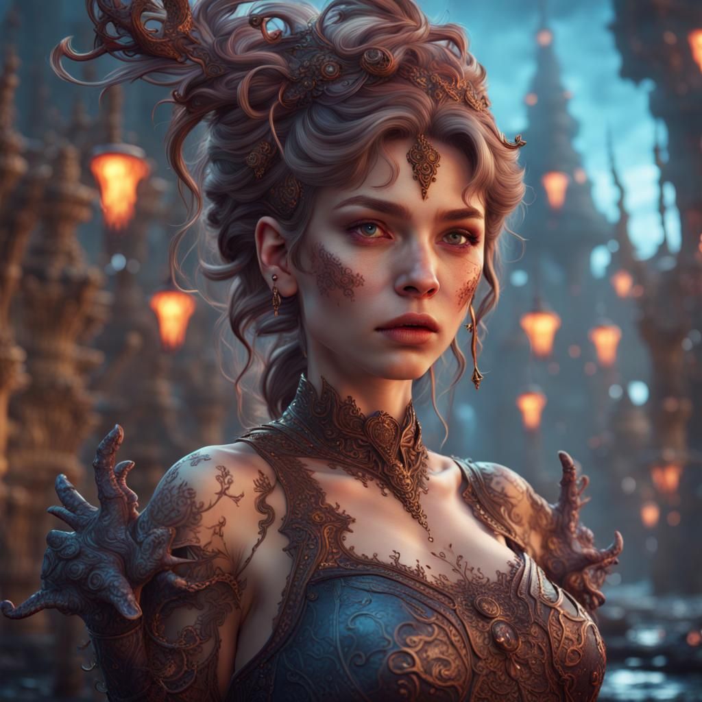 Fantastical Girl in Detailed Matte Painting Style