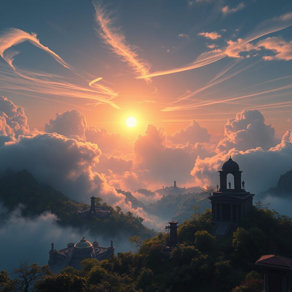 Dreamlike Ethereal Landscape with Ancient Ruins and Mystical...