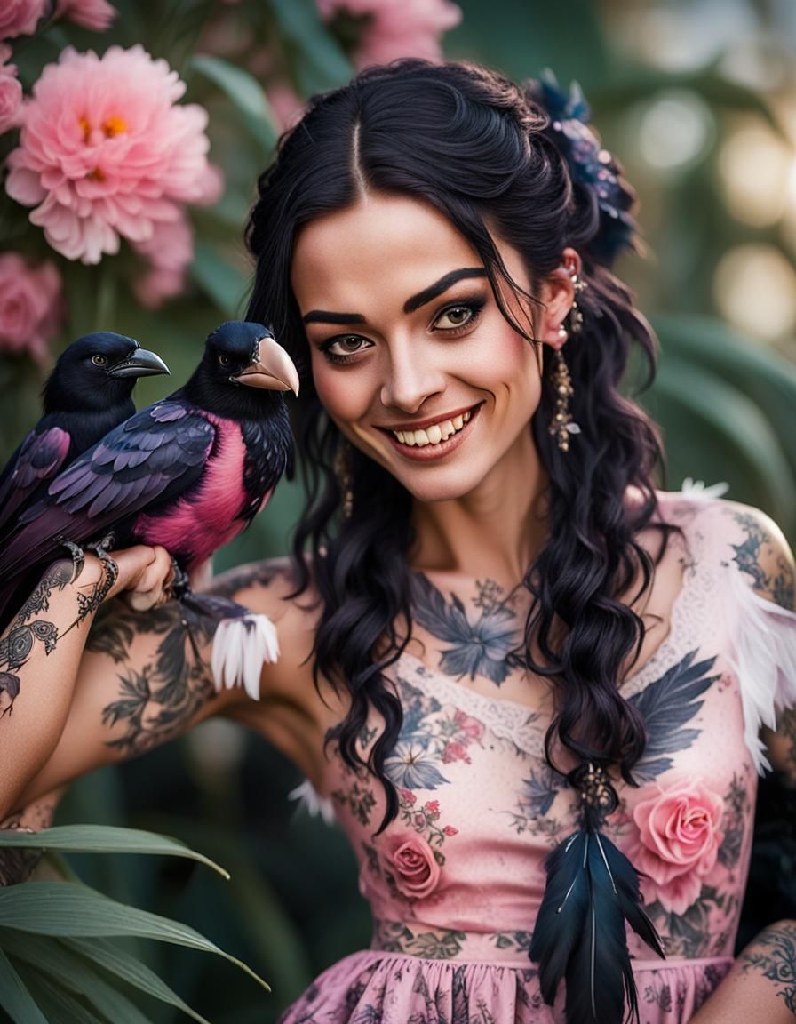 Pirate Girl Portrait with Raven, Soft Focus Photography