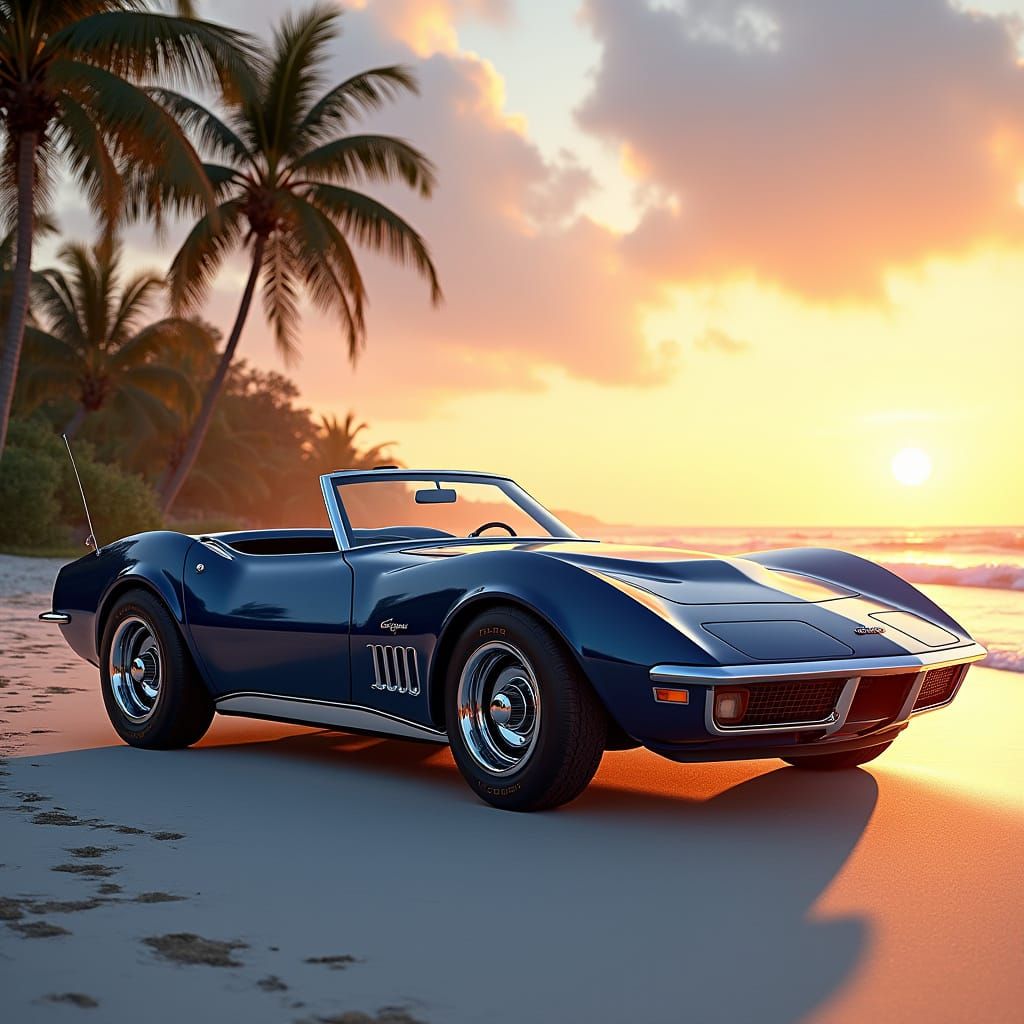 Midnight Blue 1968 Corvette Convertible Beachside
