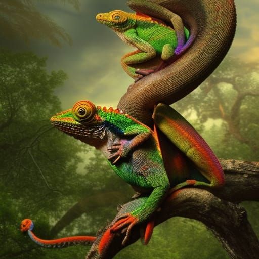Rainbow Chameleon and Friends in Detailed Forest