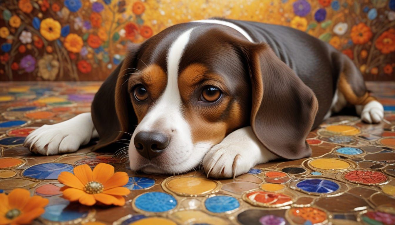 Beagle in Whimsical, Ornate Fantasy Landscape