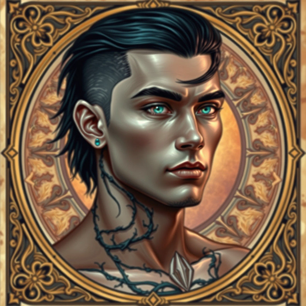 Art Nouveau Tarot Card of a Young Man