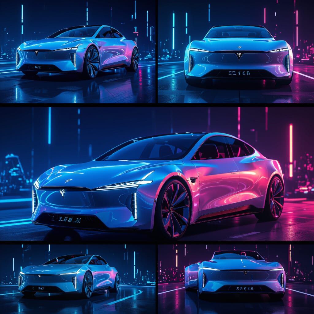 Apple EV Car in Futuristic, Neon-Lit Style