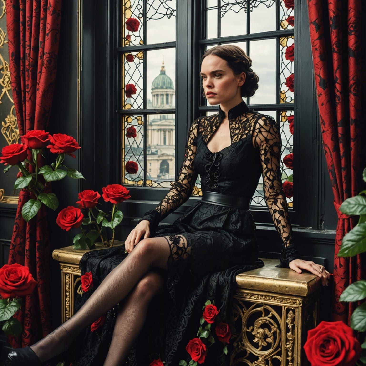 Rey Skywalker in 1800s St. Petersburg Living Room