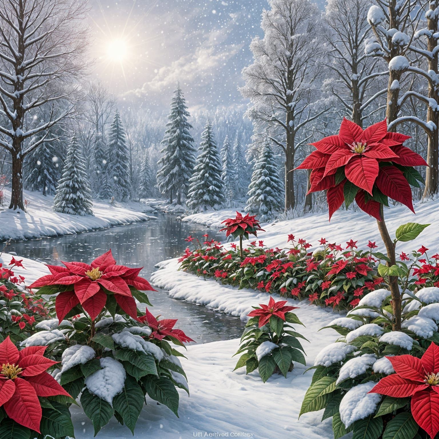 Fluffy Poinsettia Creatures in Snowy Forest
