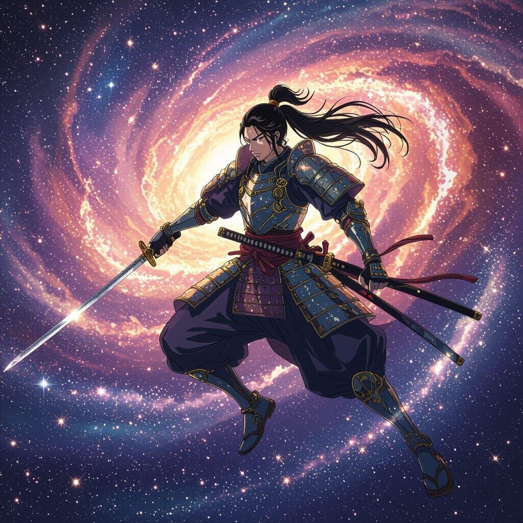 Celestial Samurai Warrior in Galaxy, Digital Art