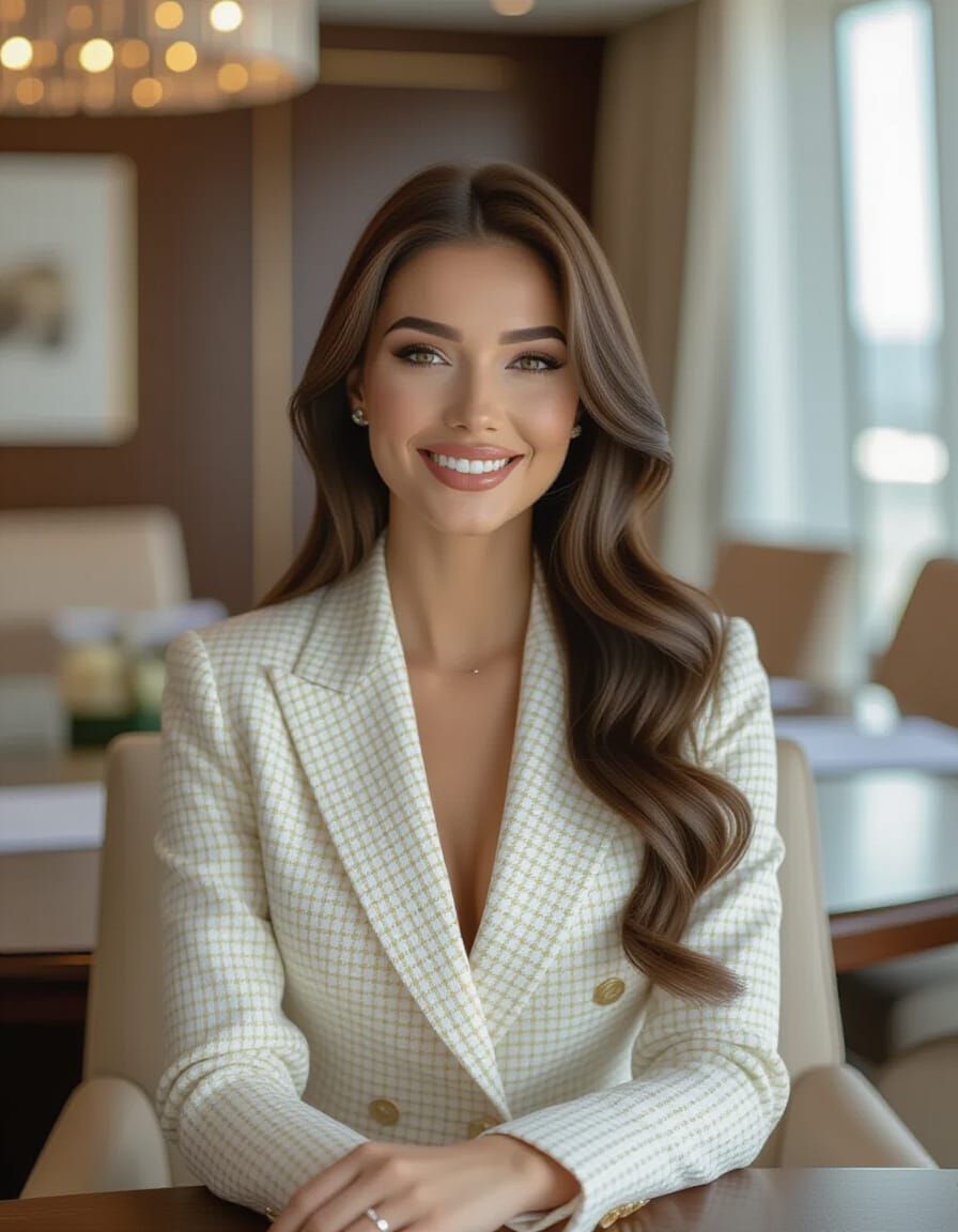 Gorgeous Russian Woman in Houndstooth Suit