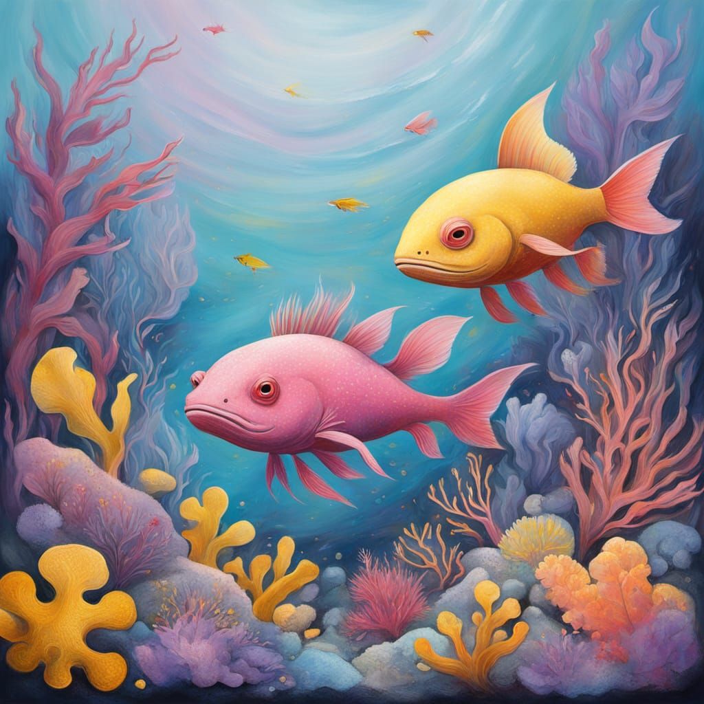 Surreal Axolotl in Blue Bayou Painting