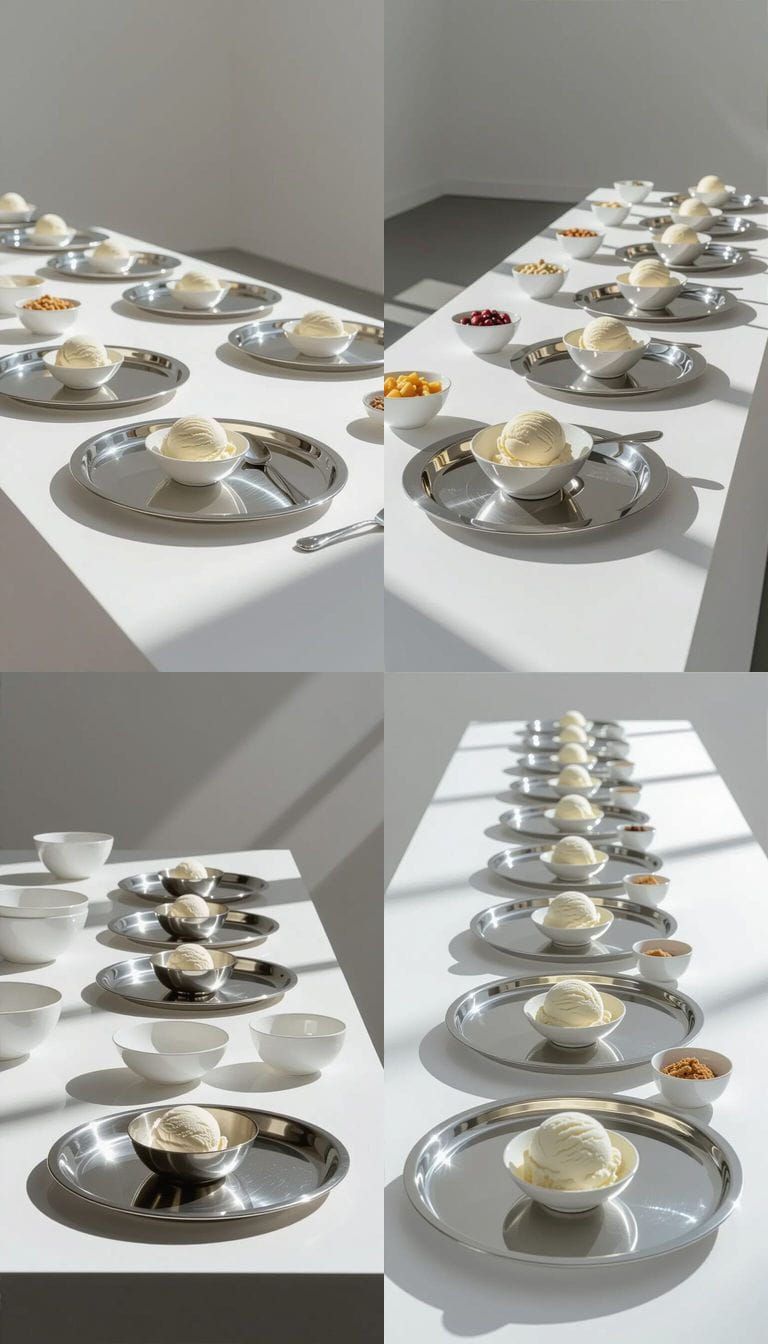 Minimalist Vanilla Ice Cream Buffet in Gallery Lighting