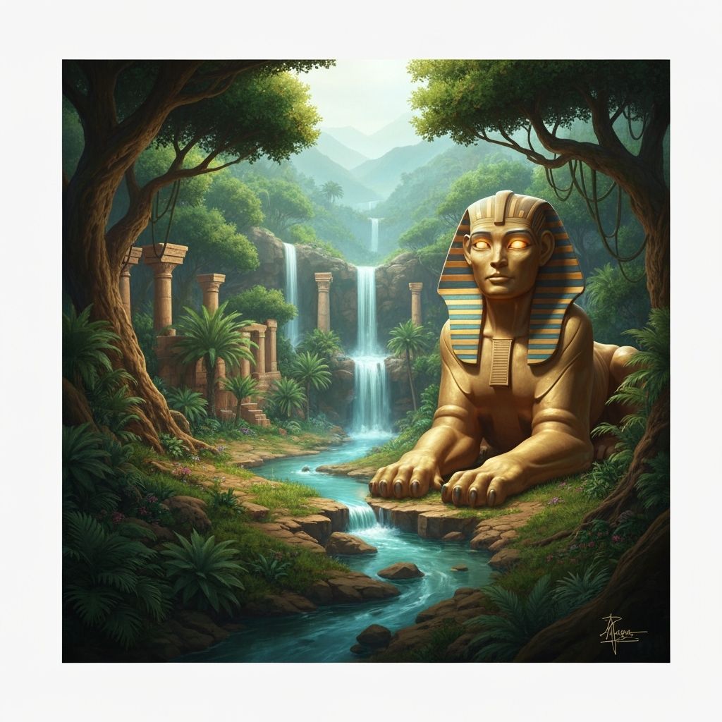 Oasis Guardian: A Majestic Sphinx in Hyperrealistic Style