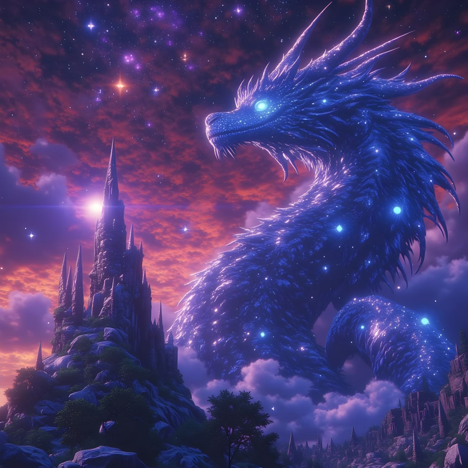 Luminescent Crystalline Dragon in Anime Style