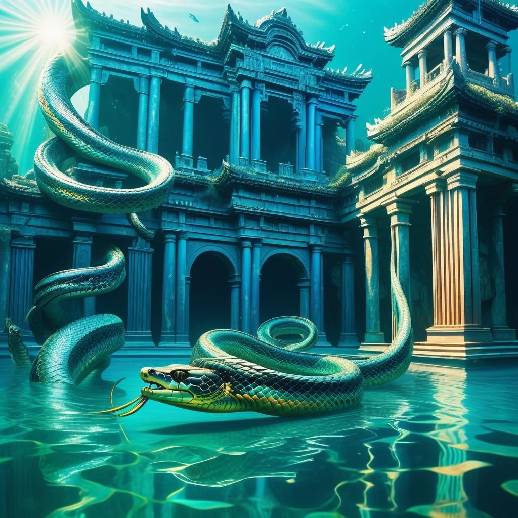 Underwater Serpents in Lost Atlantis: Airbrush Art