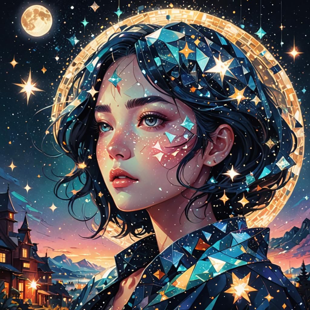 Shimmering Diamond Made of Stars: Anime Collage Art