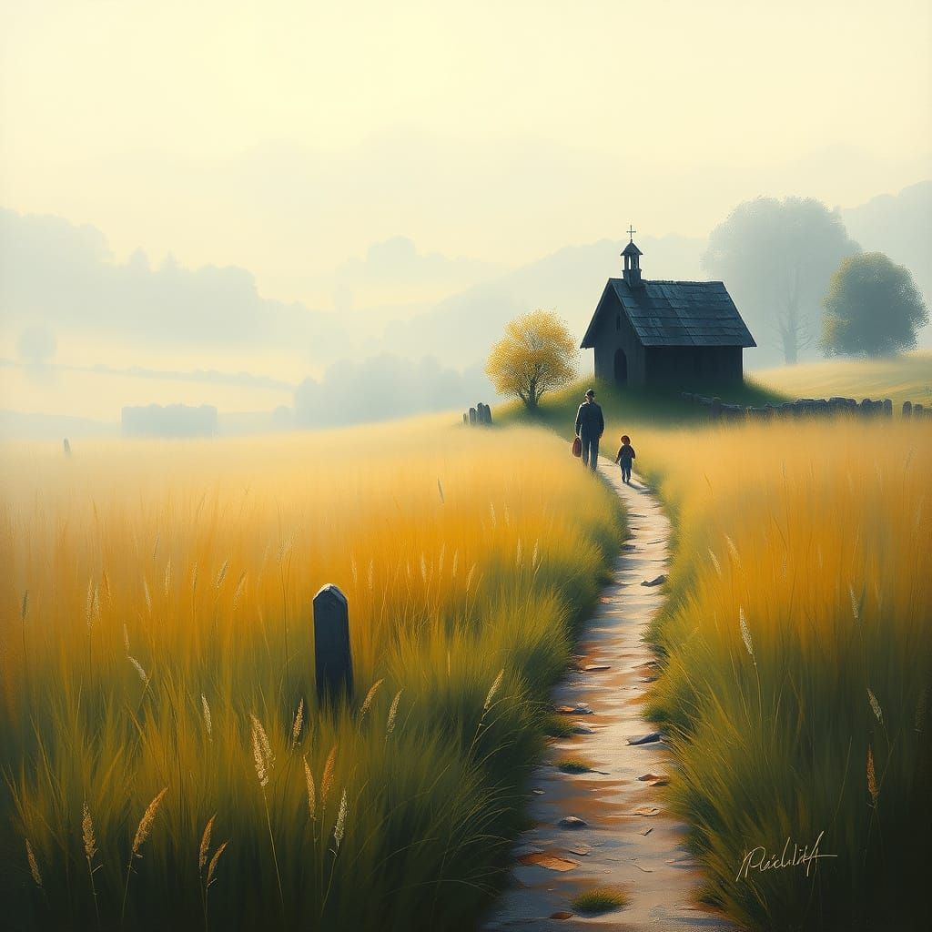 Peaceful Morning: Oil Painting of Country Chapel