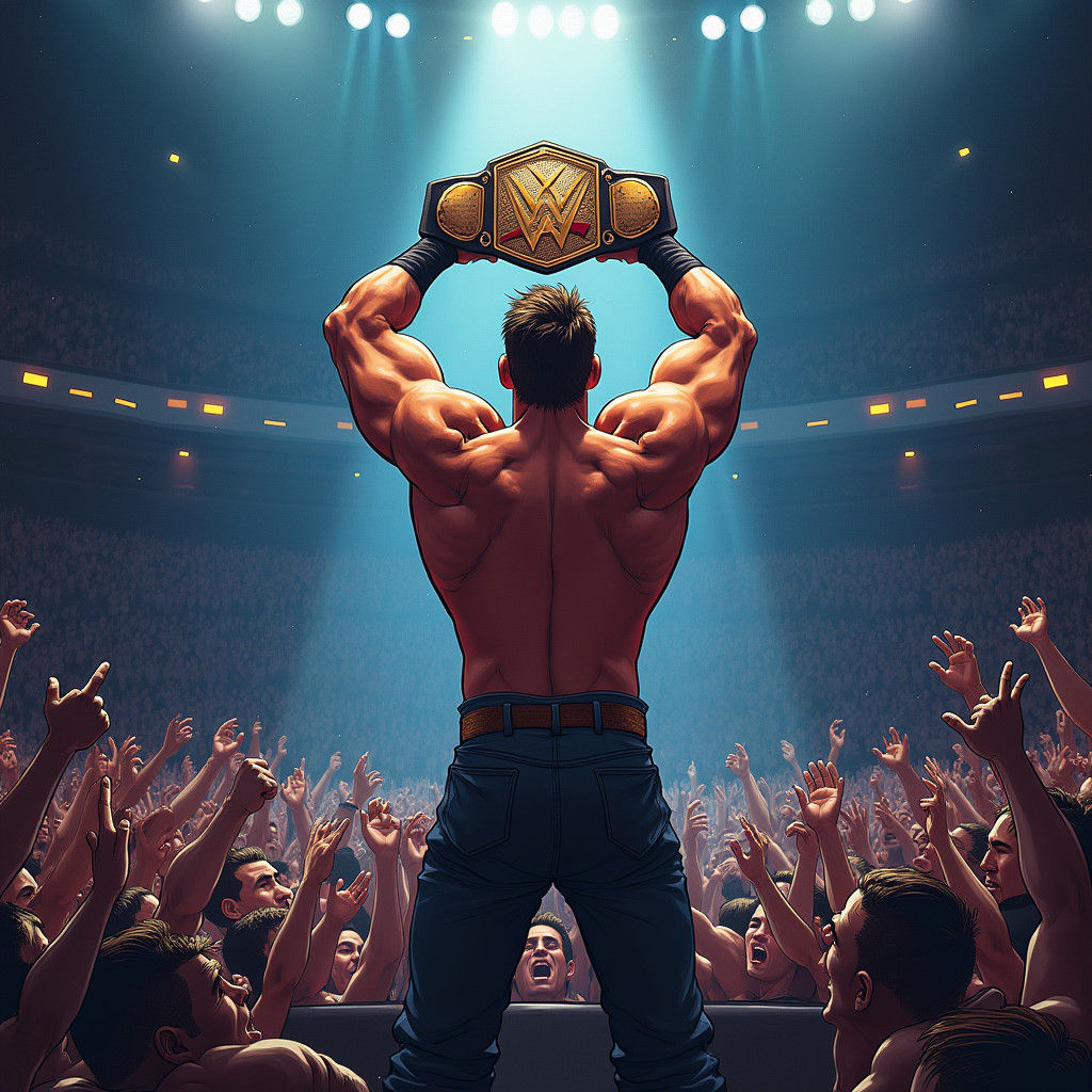 Triumphant Wrestler in Arena, Comic Book Illustration