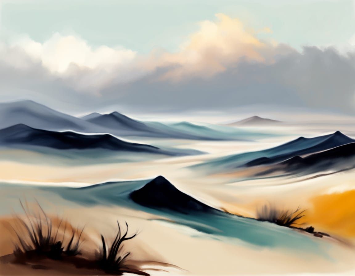 Soft Focus Desert Landscape with Foggy Dunes