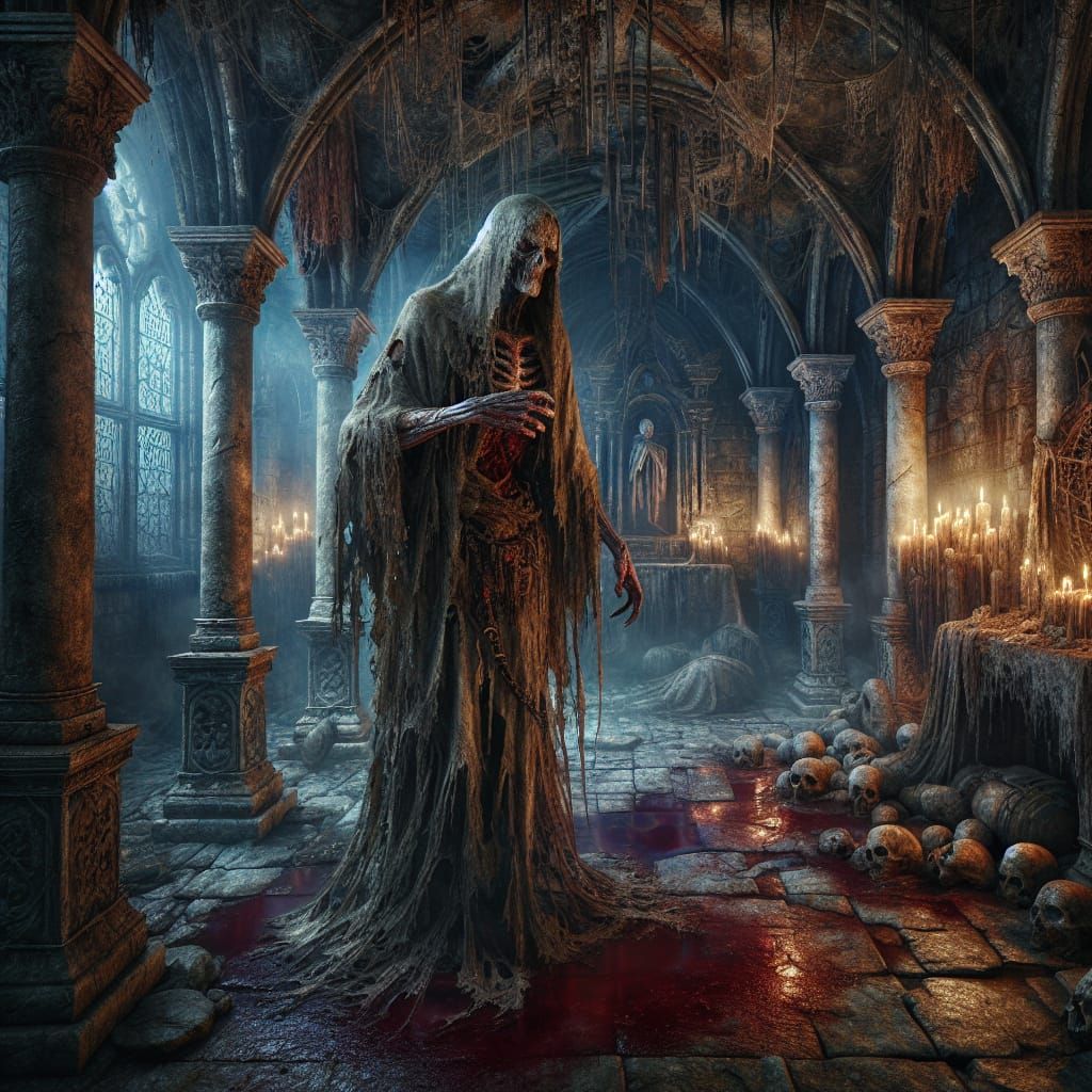 Undead Priest in Desecrated Temple, Digital Painting