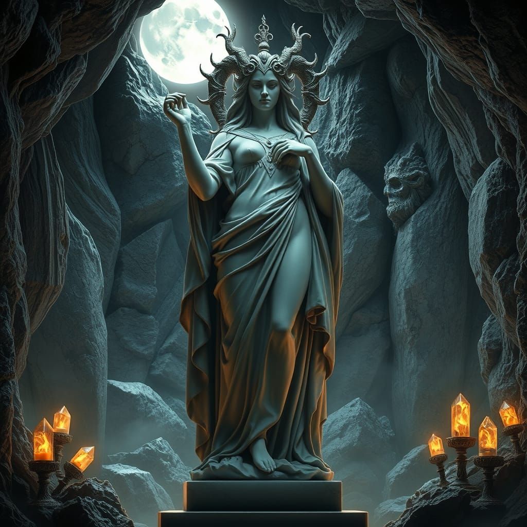Marble Hecate Statue in Crystal Grotto