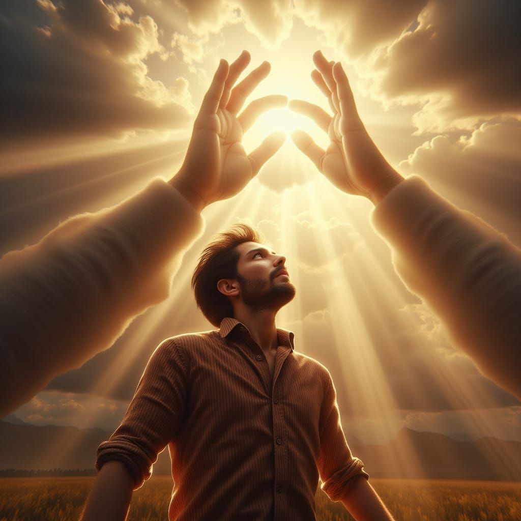 Radiant Hand of God Descending in Hyperrealism