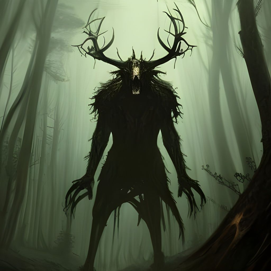 Leshen Monster in Dark Forest: Fantasy Horror Art
