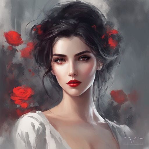 Beautiful Dark-Haired Woman with Striking Features