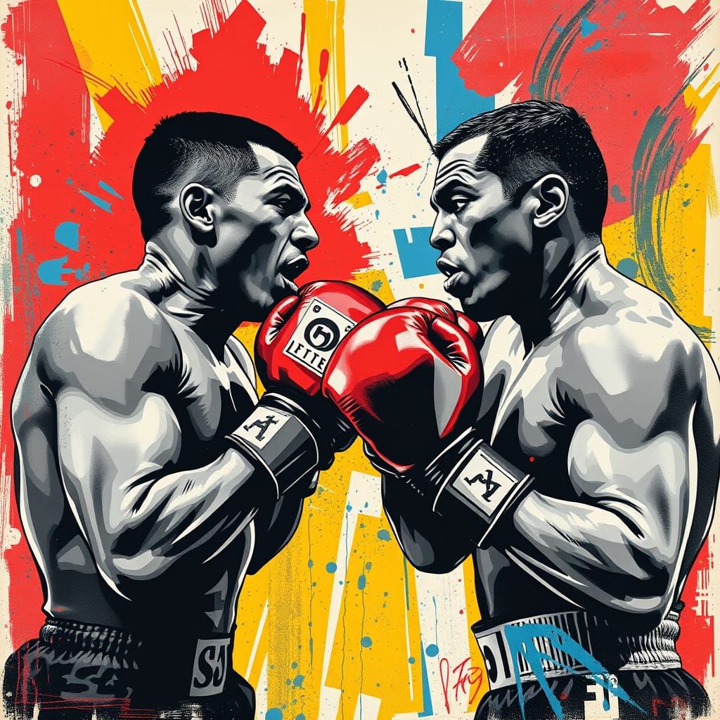 Vintage Boxing Match Poster with Fiery Brushstrokes