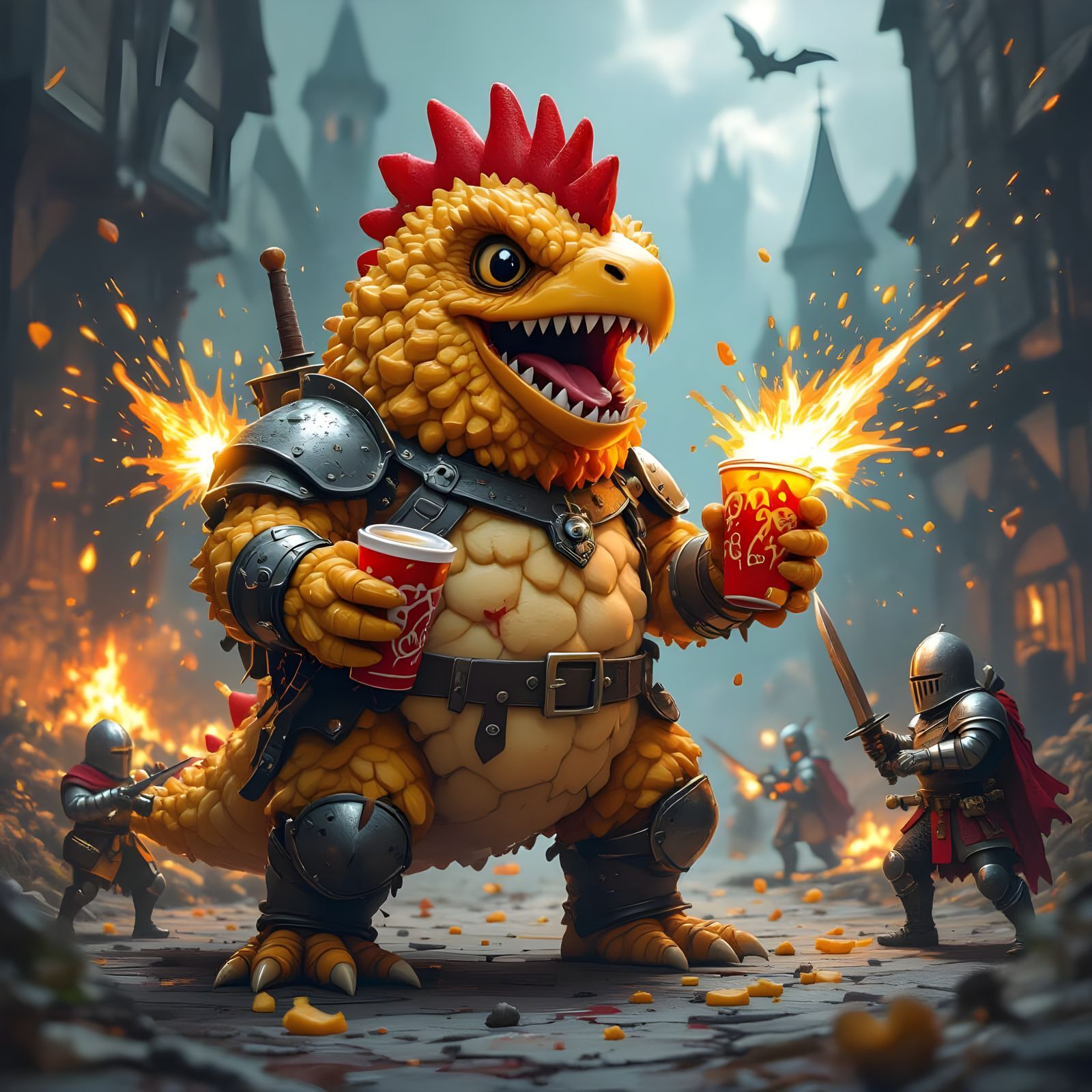 Dinosaur Chicken Nuggets Attack Cheeseburger Knights