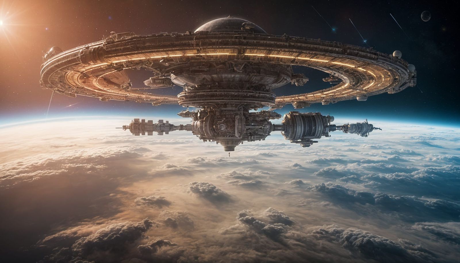 Gigantic Space Station Orbiting Gas Giant