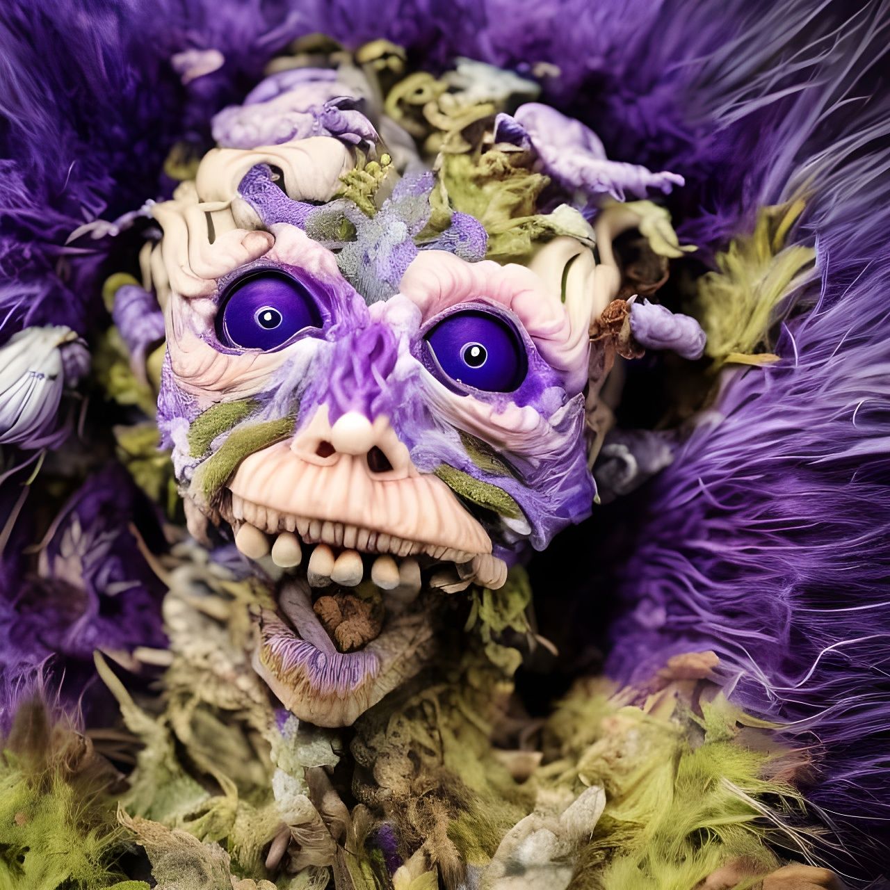 Hyperrealistic Purple Monster in a Box