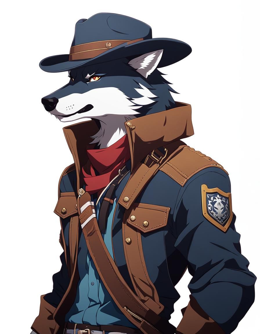 Fierce Anime Cowboy Wolf in Side Pose