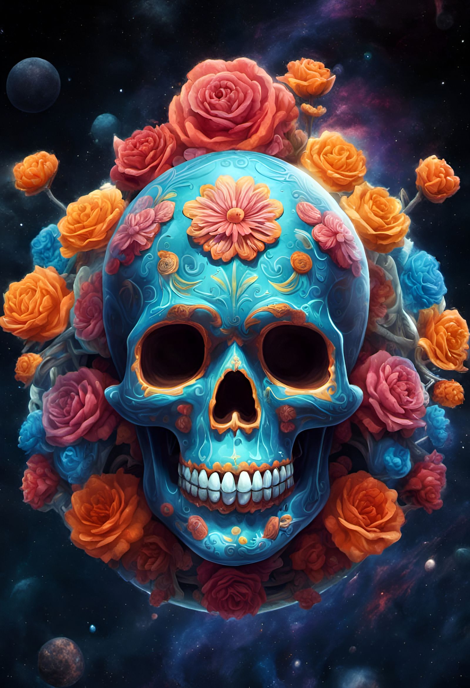 Day of the Dead Skull in Space Art