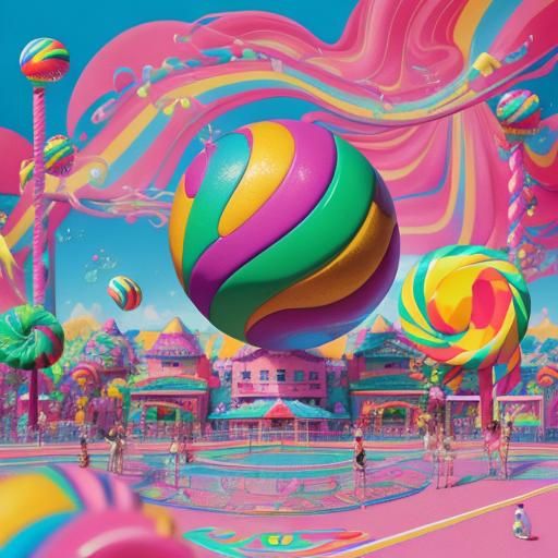 Candy Art Volleyball in Hyperrealistic Style