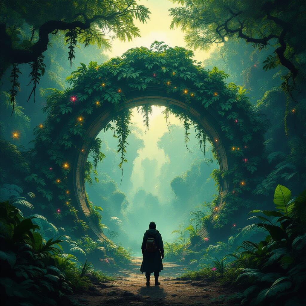 Explorer Discovers Alien Jungle Archway in Magical Realism S...