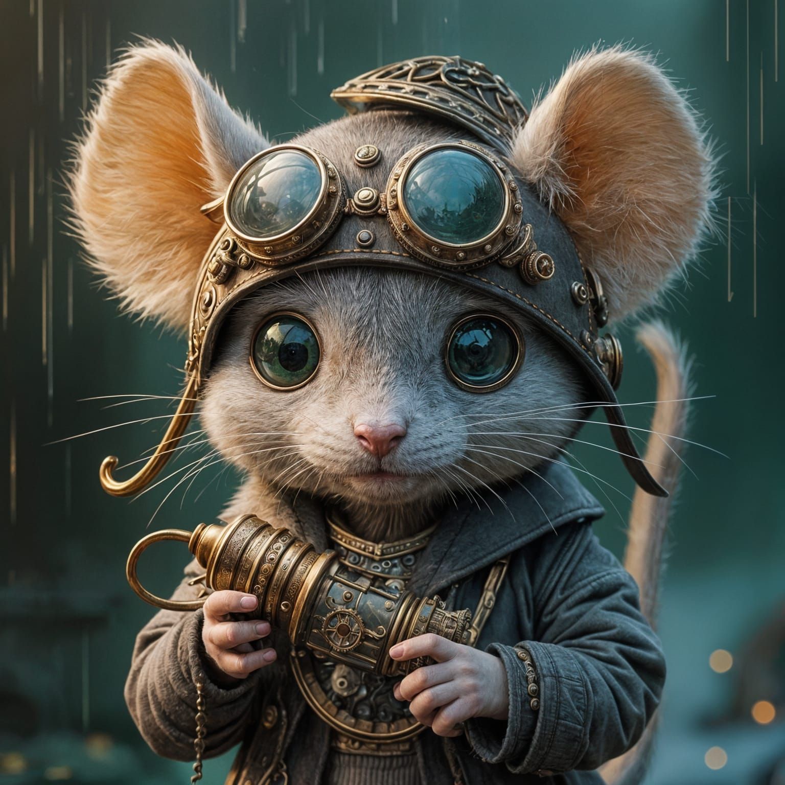 Grey Steampunk Mouse in Vintage Aviator Gear