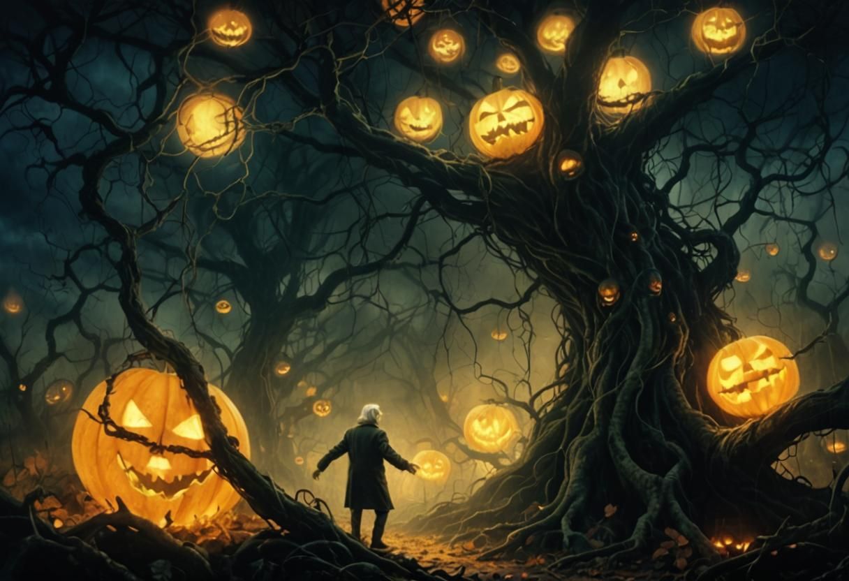Sinister Jack-o'-Lanterns in Dark Fantasy Style