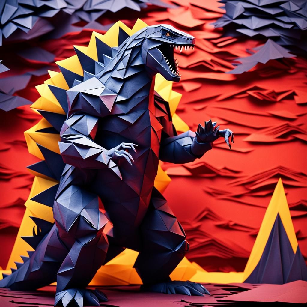 Godzilla in Hell: Origami Papercraft in 8K
